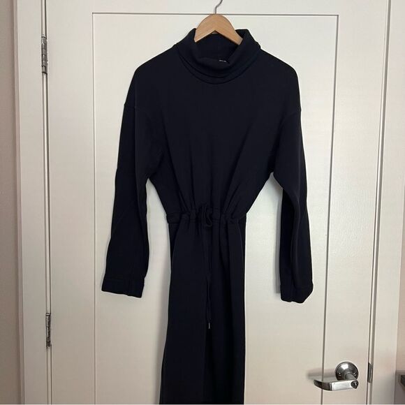Uniqlo U Sweatshirt Dress S Navy Blue Long Sleeve Turtleneck Minimalist Pockets - Picture 5 of 13